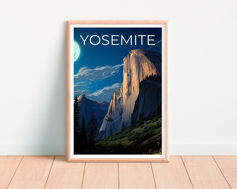 Affiche de voyage Yosemite, Art mural Half Dome, Impression Half Dome, Affiche Yosemite, Affiche Californie, Affiche Nature, Art Yosemite