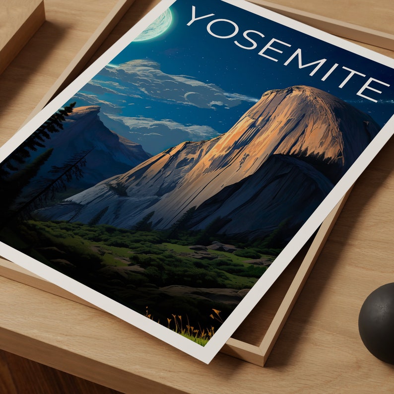 Affiche de voyage Yosemite, Art mural Half Dome, Impression Half Dome, Affiche Yosemite, Affiche Californie, Affiche Nature, Art Yosemite