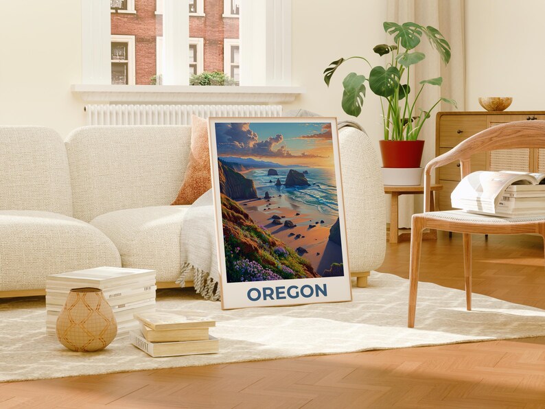 Oregon Travel Print, Cannon Beach Poster, Coastal Art, Oregon Illustration, Landscape Poster, Scenic Poster, Home Decor, Birthday Gift