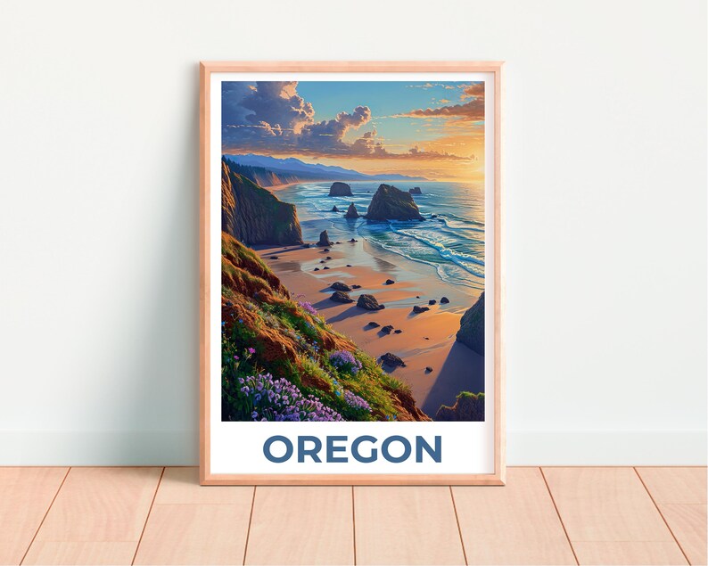 Oregon Travel Print, Cannon Beach Poster, Coastal Art, Oregon Illustration, Landscape Poster, Scenic Poster, Home Decor, Birthday Gift