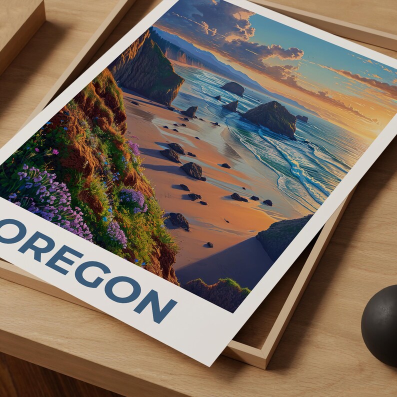 Oregon Travel Print, Cannon Beach Poster, Coastal Art, Oregon Illustration, Landscape Poster, Scenic Poster, Home Decor, Birthday Gift