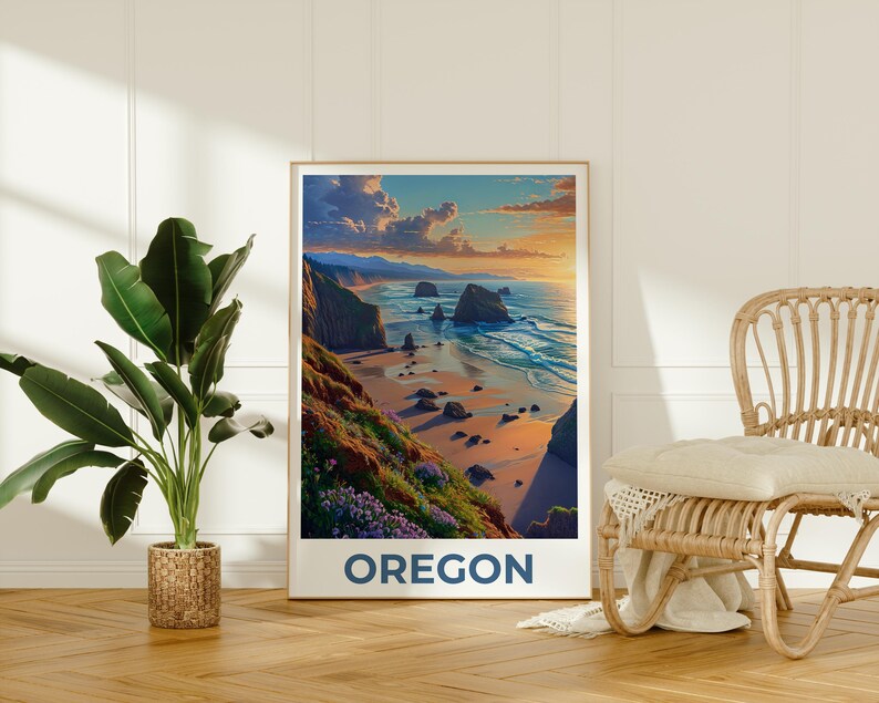 Oregon Travel Print, Cannon Beach Poster, Coastal Art, Oregon Illustration, Landscape Poster, Scenic Poster, Home Decor, Birthday Gift