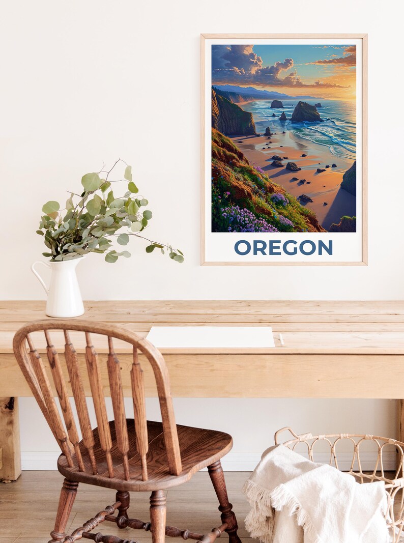 Oregon Travel Print, Cannon Beach Poster, Coastal Art, Oregon Illustration, Landscape Poster, Scenic Poster, Home Decor, Birthday Gift