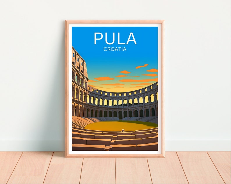 Affiche de voyage de Pula, Art mural de Croatie, Impression de Croatie, Affiche de Pula, Affiche de Pula Arena, Affiche de ville, Pula Art