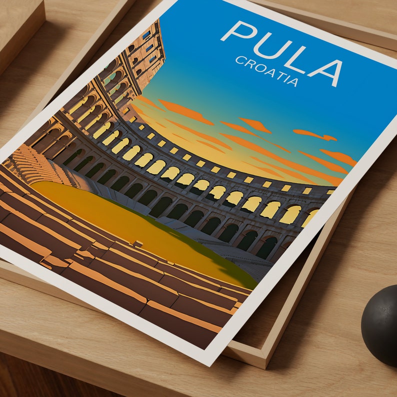 Affiche de voyage de Pula, Art mural de Croatie, Impression de Croatie, Affiche de Pula, Affiche de Pula Arena, Affiche de ville, Pula Art
