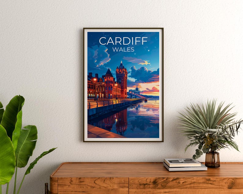 Cardiff Travel Print, Wales Poster, United Kingdom Wall Art, Cardiff Illustration, Wales Print, Home Decor, Birthday Gift