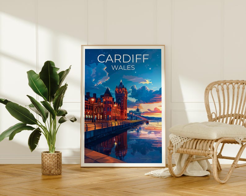 Cardiff Travel Print, Wales Poster, United Kingdom Wall Art, Cardiff Illustration, Wales Print, Home Decor, Birthday Gift