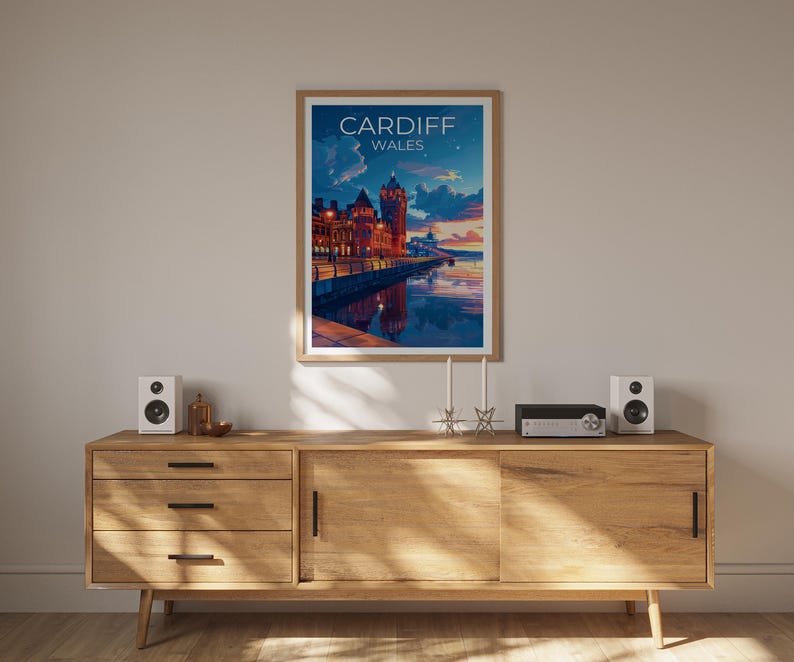 Cardiff Travel Print, Wales Poster, United Kingdom Wall Art, Cardiff Illustration, Wales Print, Home Decor, Birthday Gift
