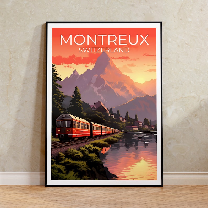 Montreux Travel Poster, Switzerland Wall Art, Switzerland Print, Montreux Poster, Europe Poster, City Poster, Montreux Art
