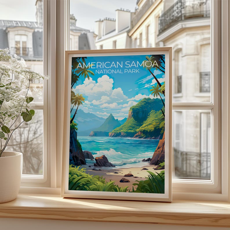 American Samoa Travel Print, Samoa Islands Poster, Beach Wall Art, Coast Illustration, Samoan Poster, Home Decor, Birthday Gift