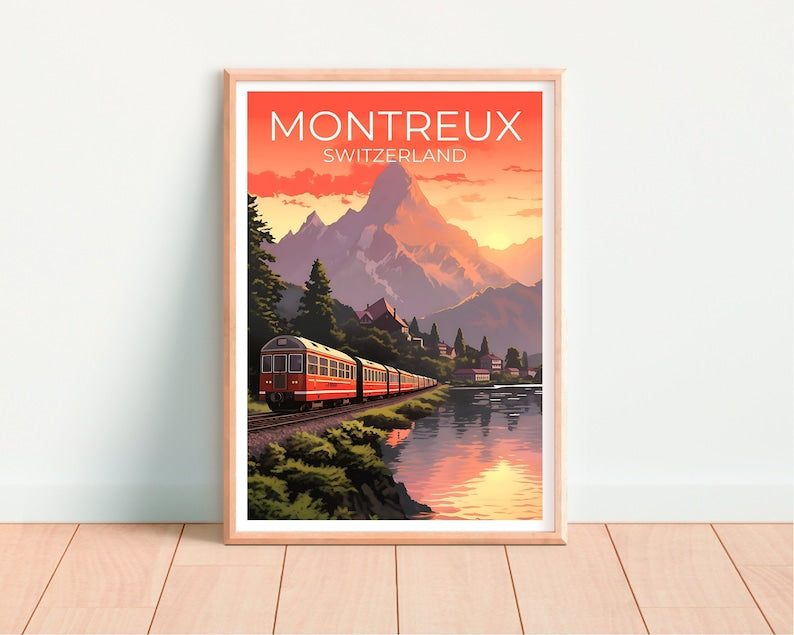 Montreux Travel Poster, Switzerland Wall Art, Switzerland Print, Montreux Poster, Europe Poster, City Poster, Montreux Art