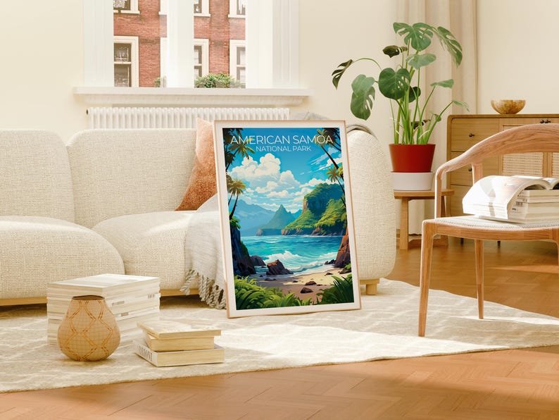 American Samoa Travel Print, Samoa Islands Poster, Beach Wall Art, Coast Illustration, Samoan Poster, Home Decor, Birthday Gift