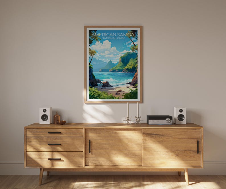American Samoa Travel Print, Samoa Islands Poster, Beach Wall Art, Coast Illustration, Samoan Poster, Home Decor, Birthday Gift
