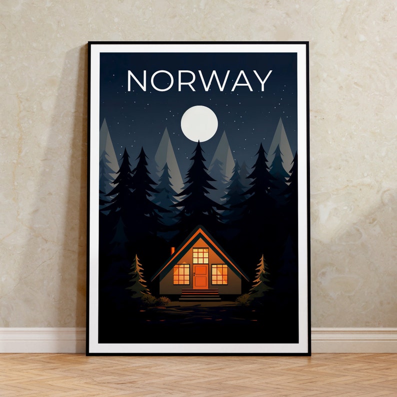 Norway Poster, Norway Print, Wilderness Poster, Cabin Print, Norway Travel Poster, Forest Art, Norway Art