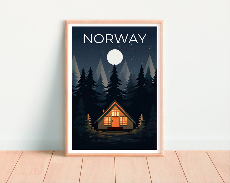 Norway Poster, Norway Print, Wilderness Poster, Cabin Print, Norway Travel Poster, Forest Art, Norway Art