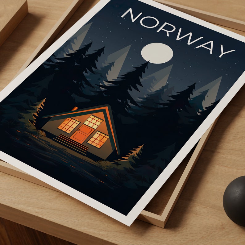 Norway Poster, Norway Print, Wilderness Poster, Cabin Print, Norway Travel Poster, Forest Art, Norway Art