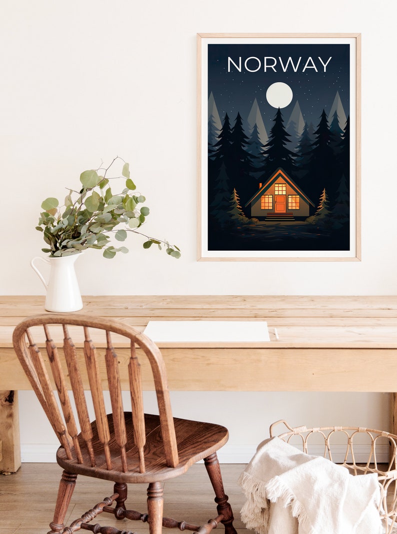 Norway Poster, Norway Print, Wilderness Poster, Cabin Print, Norway Travel Poster, Forest Art, Norway Art