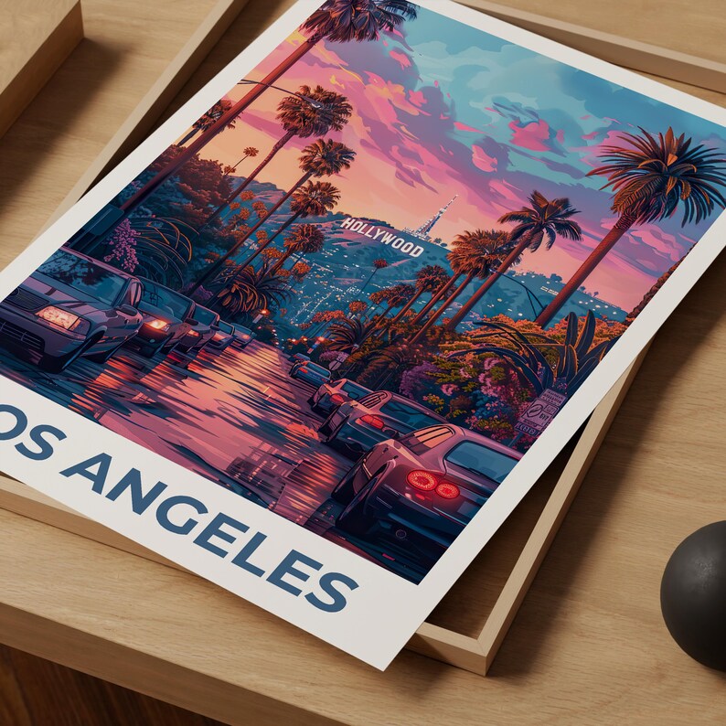 Los Angeles Travel Poster, California Print, Hollywood Art, LA Illustration, City Poster, Hollywood Poster, Home Decor, Birthday Gift