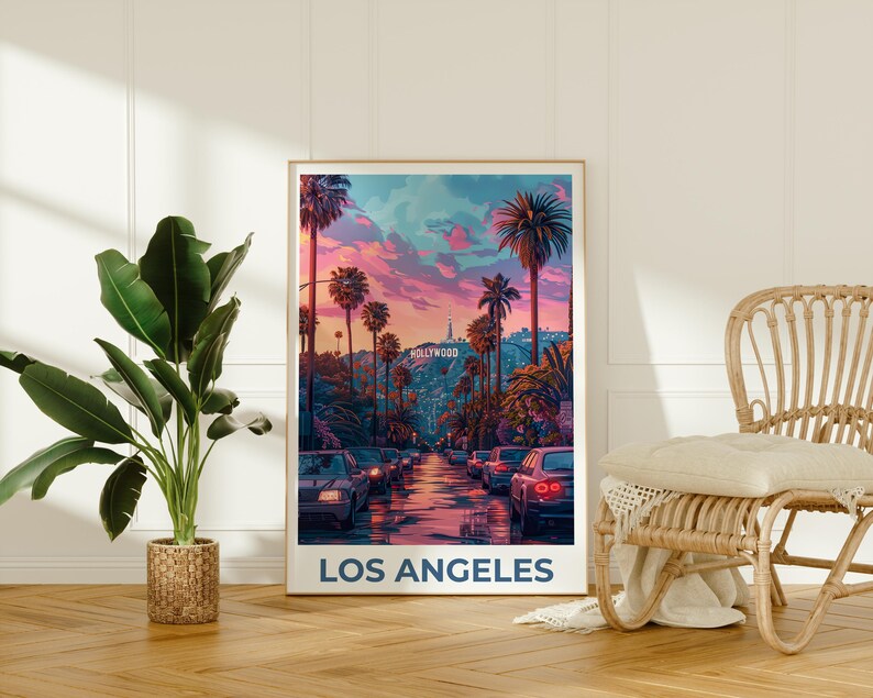 Los Angeles Travel Poster, California Print, Hollywood Art, LA Illustration, City Poster, Hollywood Poster, Home Decor, Birthday Gift