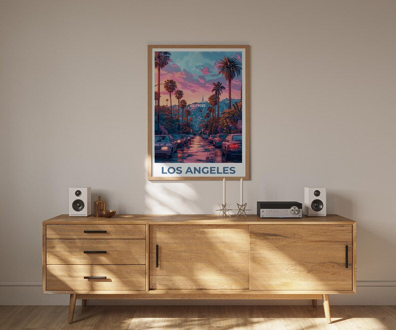 Los Angeles Travel Poster, California Print, Hollywood Art, LA Illustration, City Poster, Hollywood Poster, Home Decor, Birthday Gift