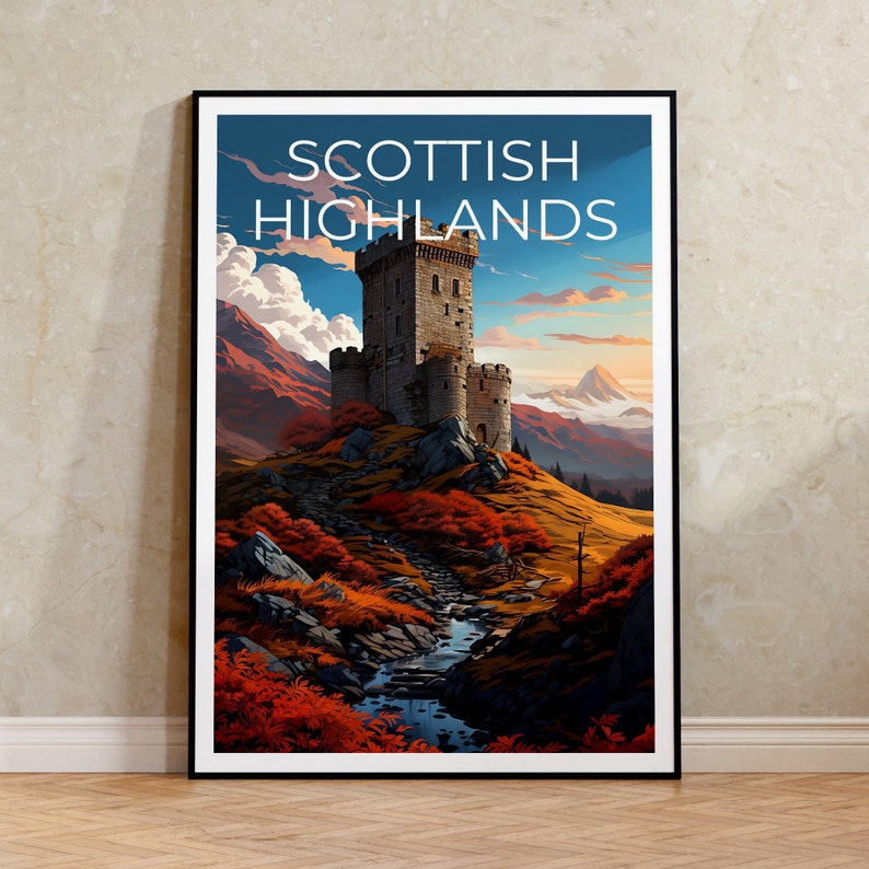 Scottish Highlands Travel Poster, Scotland Wall Art, Scotland Print, Scottish Highlands Poster, Scotland Poster, Scottish Castle Poster