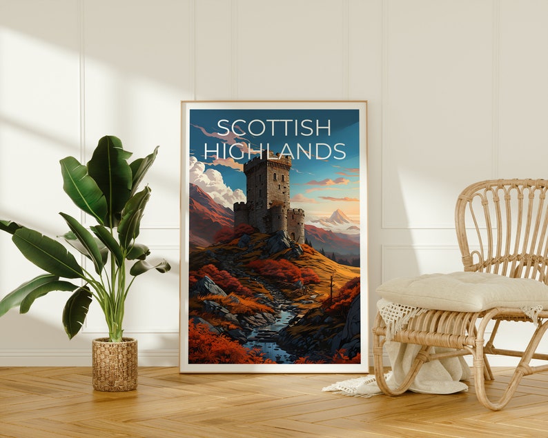 Scottish Highlands Travel Poster, Scotland Wall Art, Scotland Print, Scottish Highlands Poster, Scotland Poster, Scottish Castle Poster