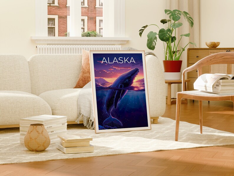 Alaska Poster, Alaska Print, Blue Whale Poster, Blue Whale Print, Alaska Travel Poster, Whale Art, Alaska Art