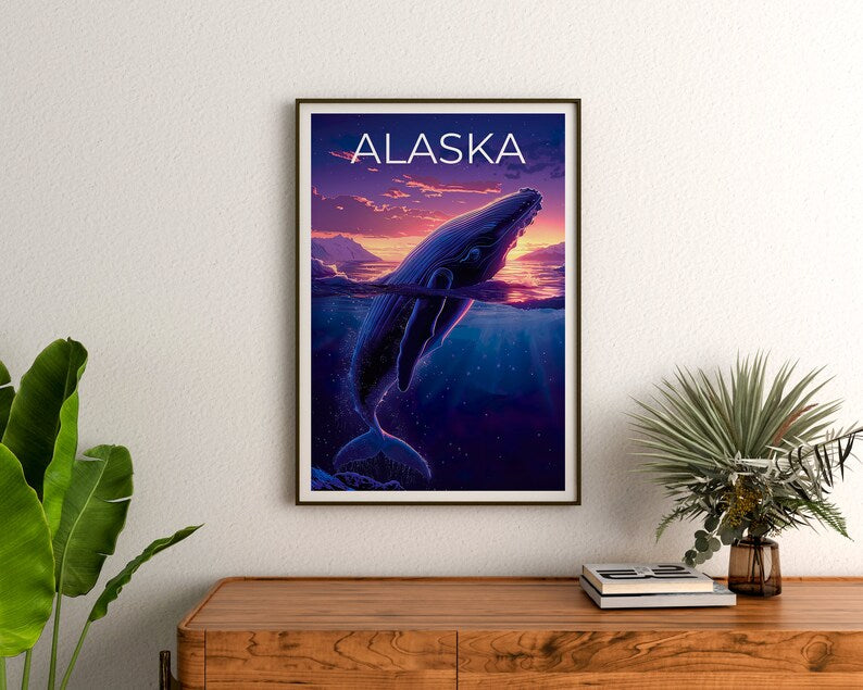 Alaska Poster, Alaska Print, Blue Whale Poster, Blue Whale Print, Alaska Travel Poster, Whale Art, Alaska Art
