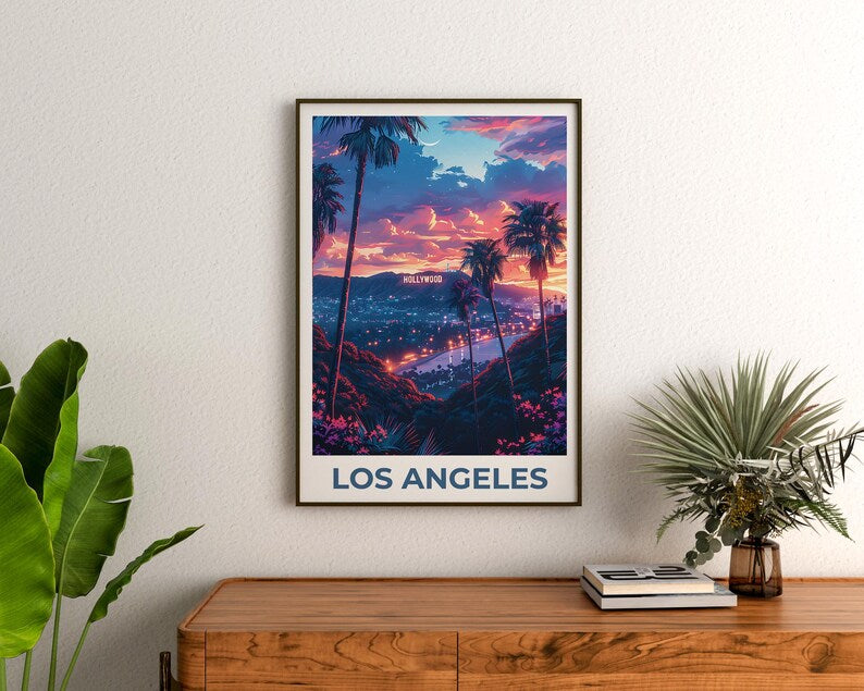 Los Angeles Print, California Poster, Hollywood Art, Los Angeles Illustration, City Skyline Poster, Hollywood Gift, Birthday Gift