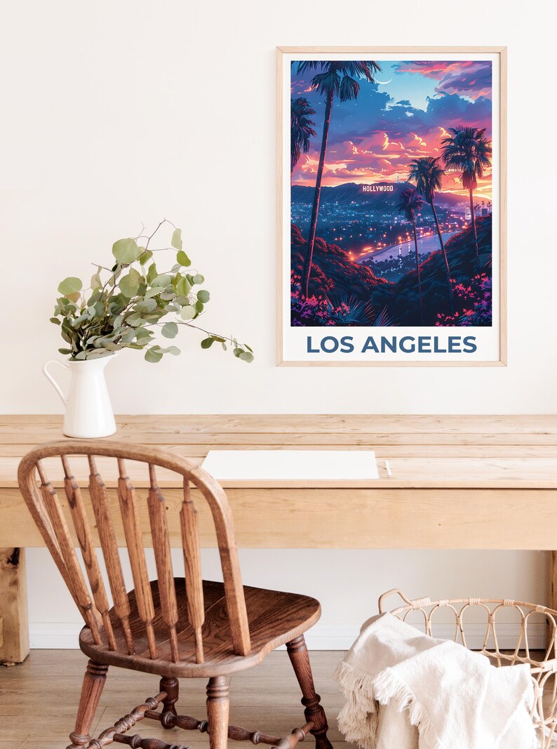 Los Angeles Print, California Poster, Hollywood Art, Los Angeles Illustration, City Skyline Poster, Hollywood Gift, Birthday Gift