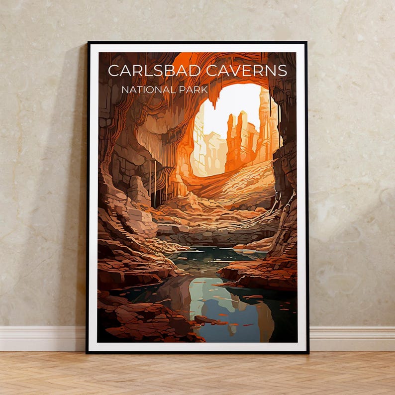 Affiche de voyage des grottes de Carlsbad, art mural du Nouveau-Mexique, impression du Nouveau-Mexique, affiche des grottes de Carlsbad, affiche de la grotte, affiche de la nature