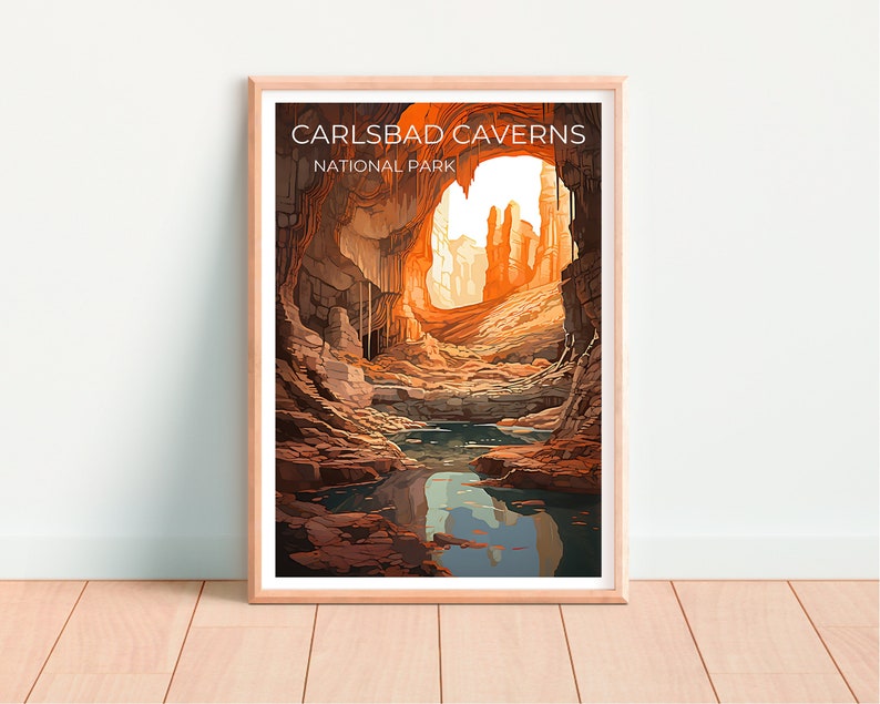 Affiche de voyage des grottes de Carlsbad, art mural du Nouveau-Mexique, impression du Nouveau-Mexique, affiche des grottes de Carlsbad, affiche de la grotte, affiche de la nature