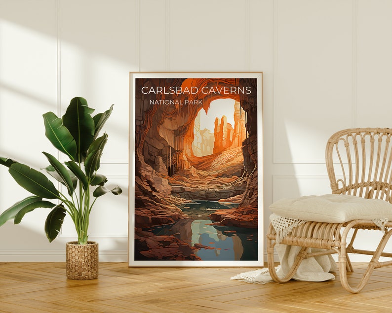 Affiche de voyage des grottes de Carlsbad, art mural du Nouveau-Mexique, impression du Nouveau-Mexique, affiche des grottes de Carlsbad, affiche de la grotte, affiche de la nature