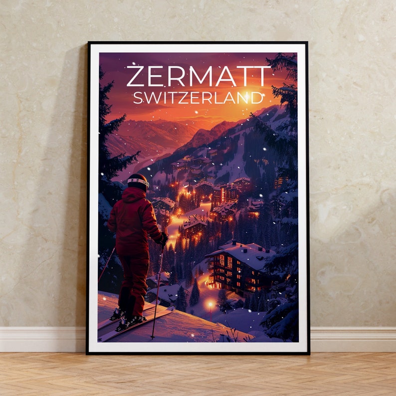 Zermatt Poster, Zermatt Print, Switzerland Poster, Switzerland Print, Zermatt Travel Poster, Ski Poster, Swiss Alps