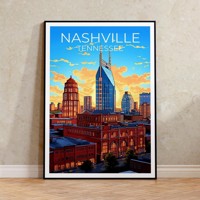 Nashville Travel Poster, Tennessee Wall Art, Tennesse Print, Nashville Poster, Tennessee Poster, City Poster, Nashville Art