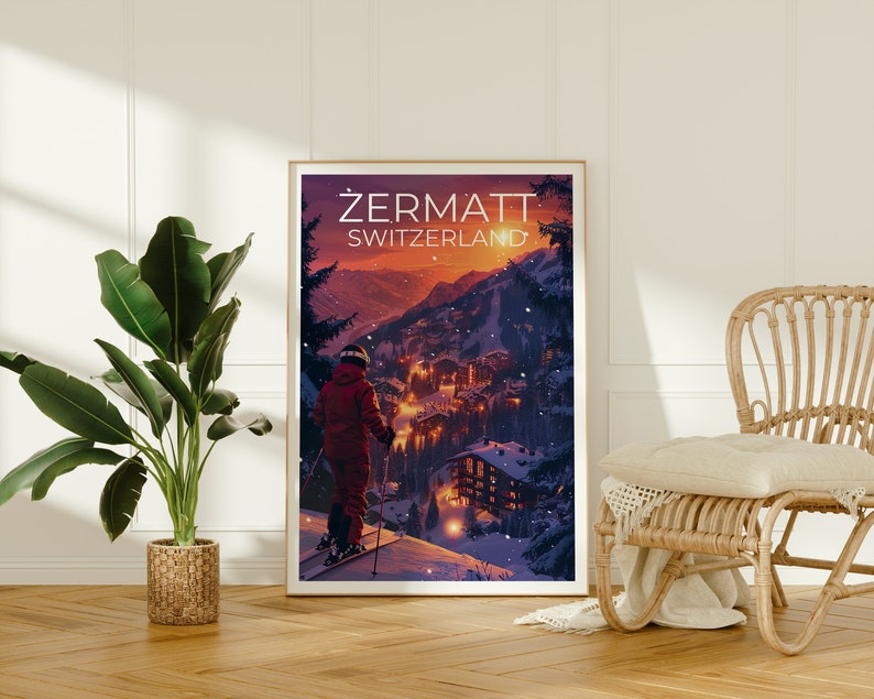 Zermatt Poster, Zermatt Print, Switzerland Poster, Switzerland Print, Zermatt Travel Poster, Ski Poster, Swiss Alps