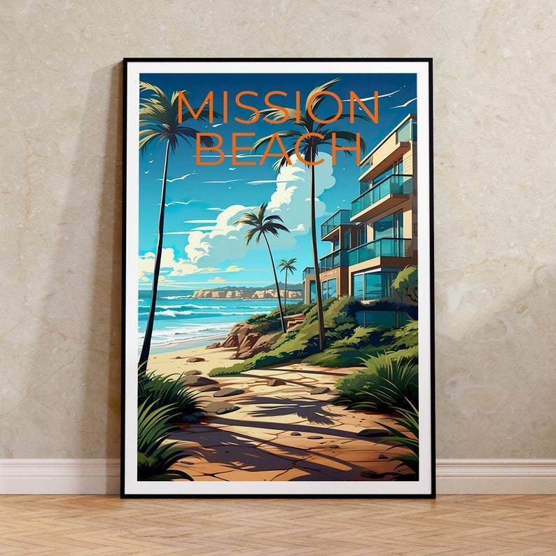 Mission Beach Travel Poster, California Wall Art, California Print, Mission Beach Poster, California Poster, Nature Poster,