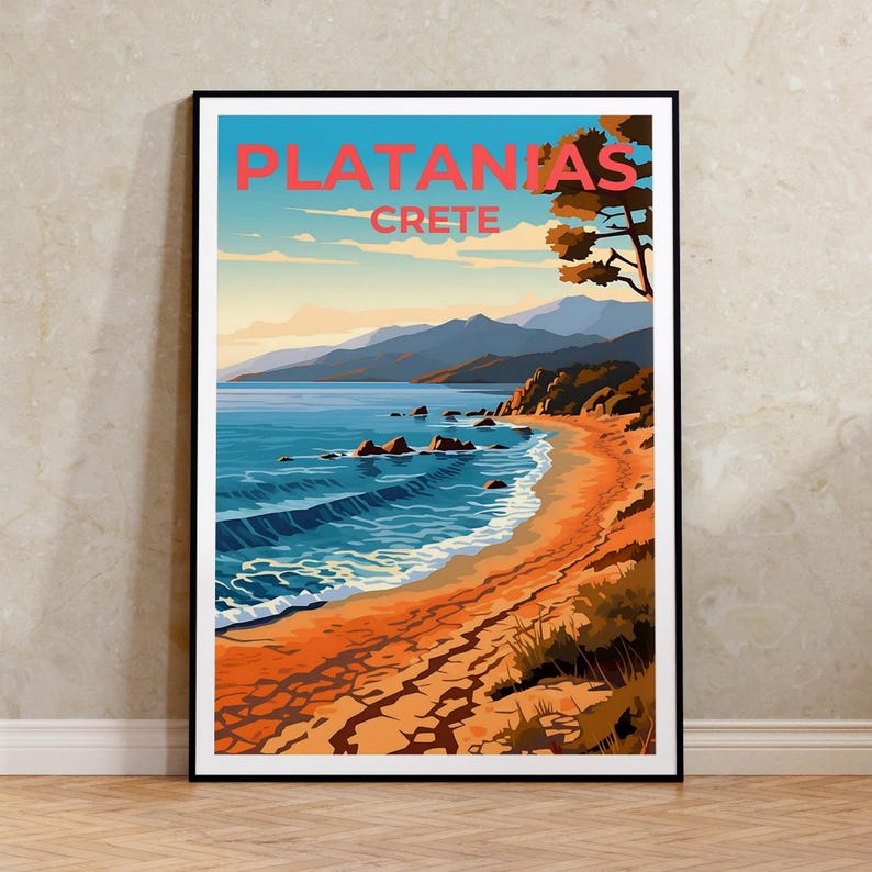 Platanias Travel Poster, Crete Wall Art, Cree Print, Platanias Poster, Greece Poster, Nature Poster, Platanias Art