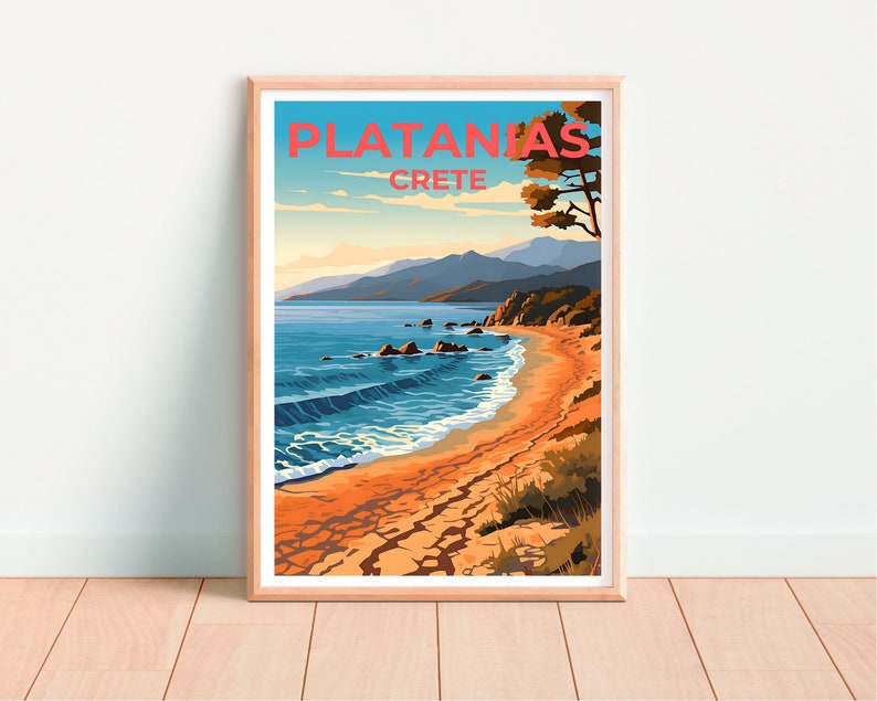 Platanias Travel Poster, Crete Wall Art, Cree Print, Platanias Poster, Greece Poster, Nature Poster, Platanias Art