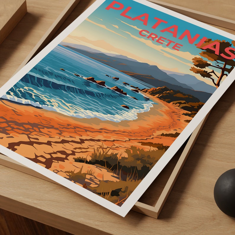 Platanias Travel Poster, Crete Wall Art, Cree Print, Platanias Poster, Greece Poster, Nature Poster, Platanias Art