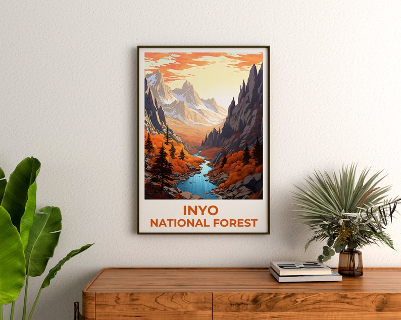 Affiche de voyage de la forêt nationale d'Inyo, art mural de Californie, impression de Californie, affiche de la forêt nationale d'Inyo, affiche de Californie, affiche de montagne