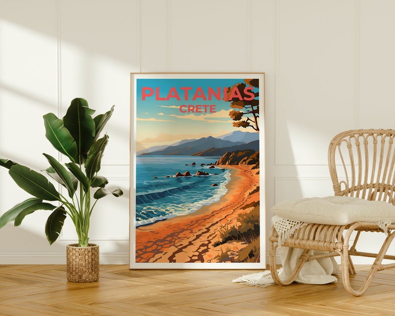 Platanias Travel Poster, Crete Wall Art, Cree Print, Platanias Poster, Greece Poster, Nature Poster, Platanias Art
