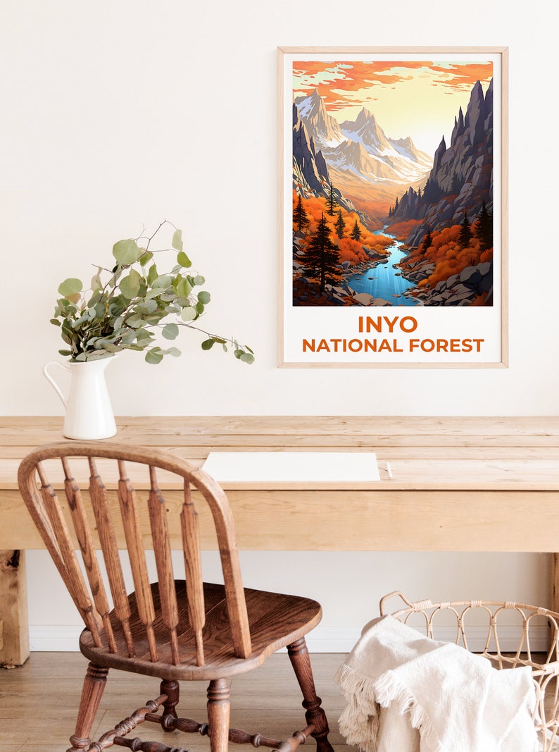 Affiche de voyage de la forêt nationale d'Inyo, art mural de Californie, impression de Californie, affiche de la forêt nationale d'Inyo, affiche de Californie, affiche de montagne