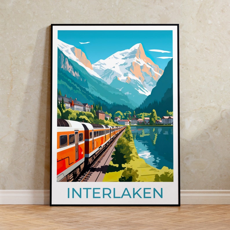 Interlaken Travel Poster, Switzerland Wall Art, Switzerland Print, Interlaken Poster, Swiss Train, Interlaken Print