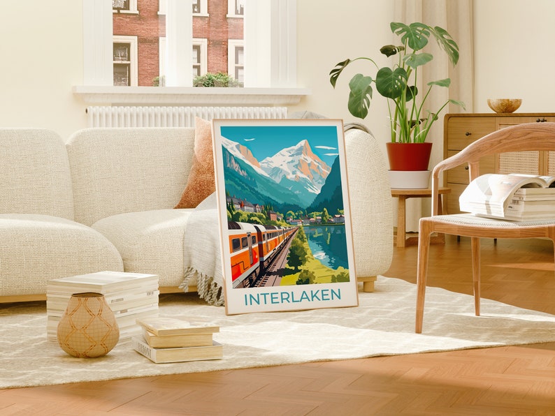 Interlaken Travel Poster, Switzerland Wall Art, Switzerland Print, Interlaken Poster, Swiss Train, Interlaken Print