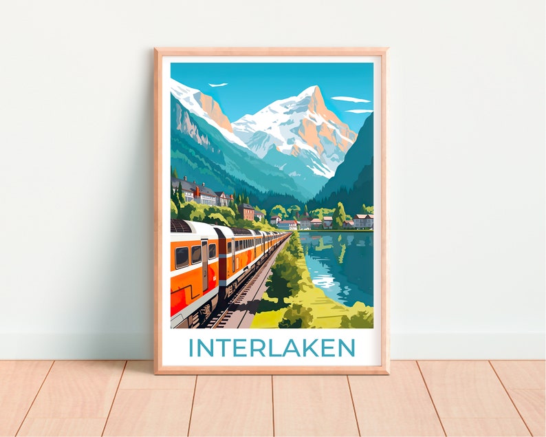 Interlaken Travel Poster, Switzerland Wall Art, Switzerland Print, Interlaken Poster, Swiss Train, Interlaken Print