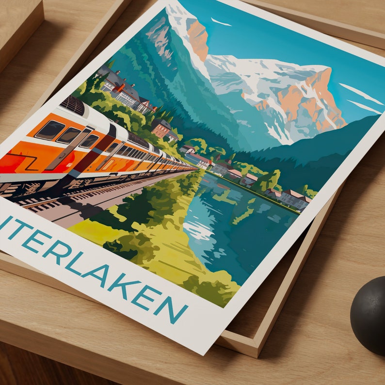 Interlaken Travel Poster, Switzerland Wall Art, Switzerland Print, Interlaken Poster, Swiss Train, Interlaken Print