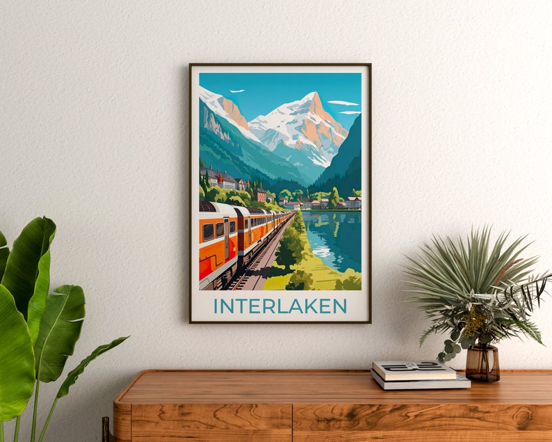 Interlaken Travel Poster, Switzerland Wall Art, Switzerland Print, Interlaken Poster, Swiss Train, Interlaken Print