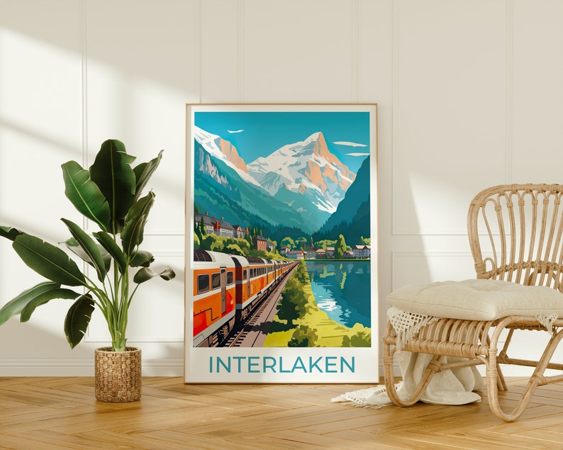 Interlaken Travel Poster, Switzerland Wall Art, Switzerland Print, Interlaken Poster, Swiss Train, Interlaken Print