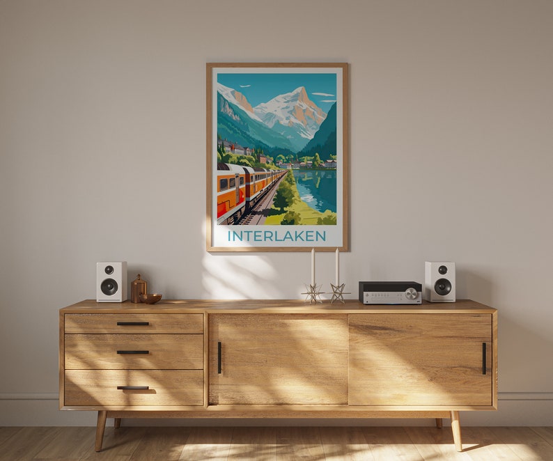 Interlaken Travel Poster, Switzerland Wall Art, Switzerland Print, Interlaken Poster, Swiss Train, Interlaken Print